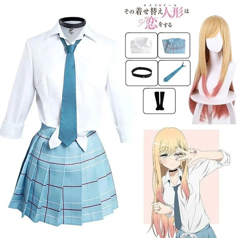 Image of Kitagawa Marin Cosplay Anime My Dress Up Darling Kitagawa Marin Cosplay Kostüm Kleider Schuluniform Perücke Ohrringe Anzug Mädchen