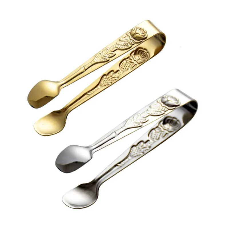 Clipe de açúcar de café de aço inoxidável anti-skid tong forma de palma de gelo comida bolo braçadeira gadgets de cozinha bar buffet ferramentas douradas pinça