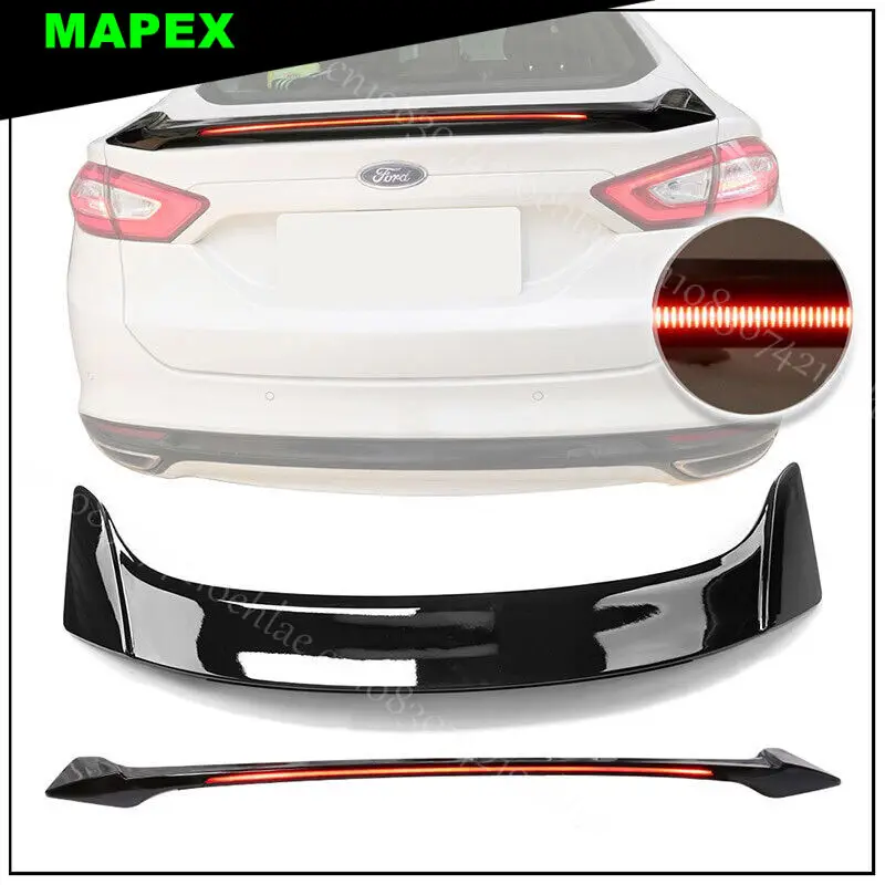 

Fits 13-20 Ford Fusion Long LED Style Trunk Spoiler Gloss Black ABS W/ LED