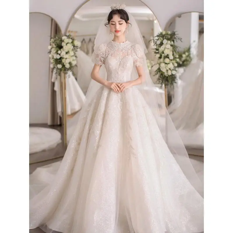 Bridal Palace Gorgeous Princess Style Short Sleeves Bubble Sleeves Main Wedding Dress Style Simple Small Tailored Customized