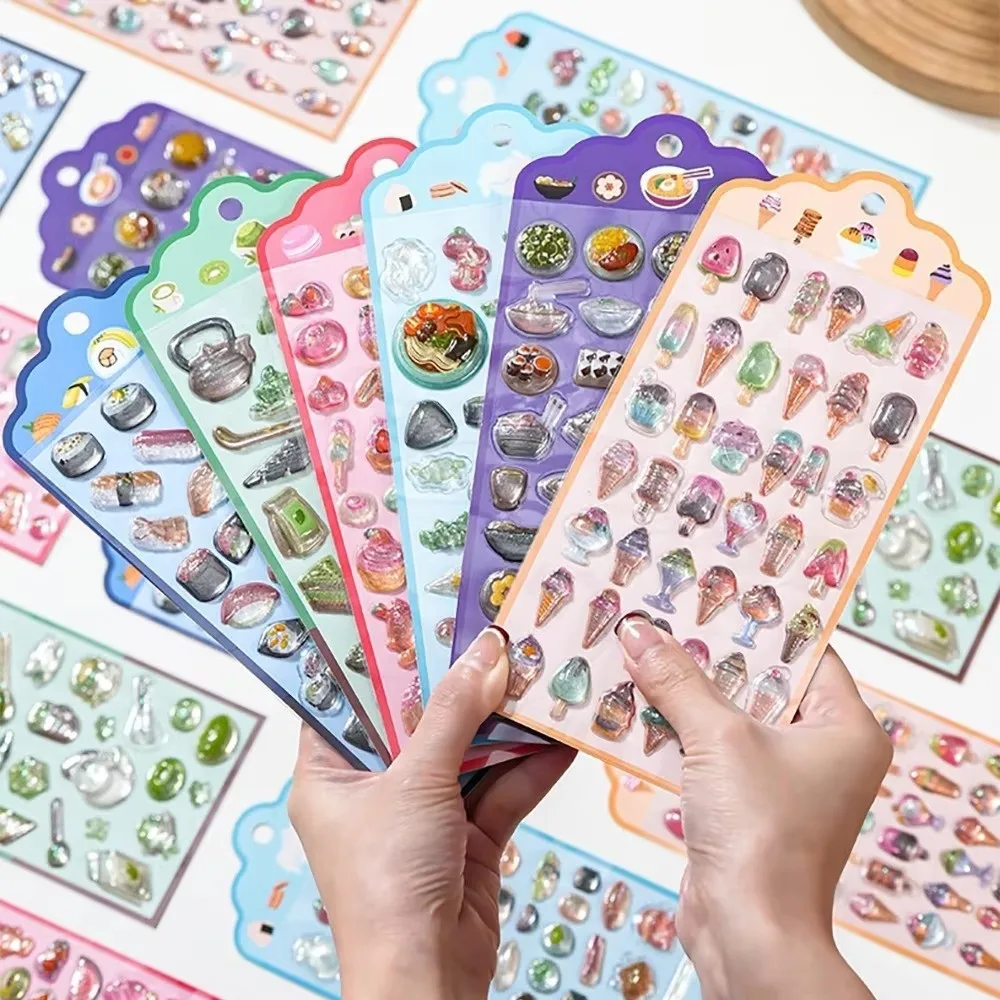 Solid Crystal 3D Relief Food Stickers DIY Journaling Decals Simulated Food Stickers Decorative Stickers Stationery Decoration