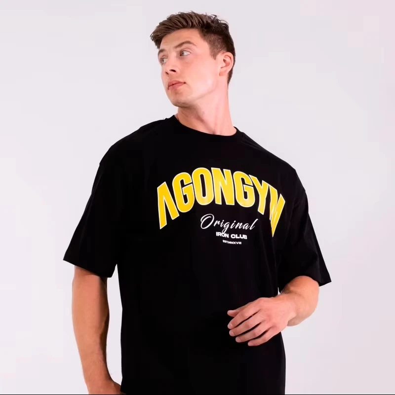 

Новинка 2023 года, хлопковая футболка Agongym для бодибилдинга — мужская свободная спортивная одежда для мышц, тренировки для бега и уличная мода