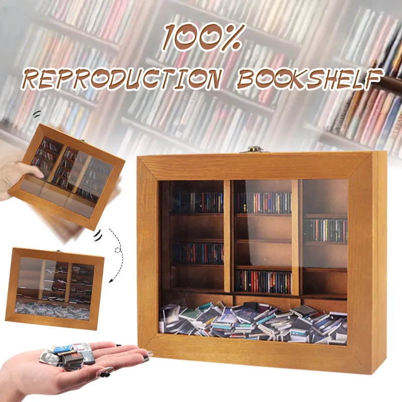 Wooden Bookshelf Cabinet Anti Anxiety Desktop Decor Stress Reliever Bookcase with Tiny Library Novel Gift for Friend and Family