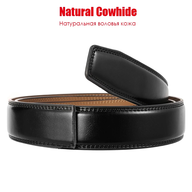 VATLTY 100cm-130cm Leather Belt for Men Alloy Automatic Buckle Silver Belt Male 31mm Non-porous Cowhide Boss Brown Belt Girdles