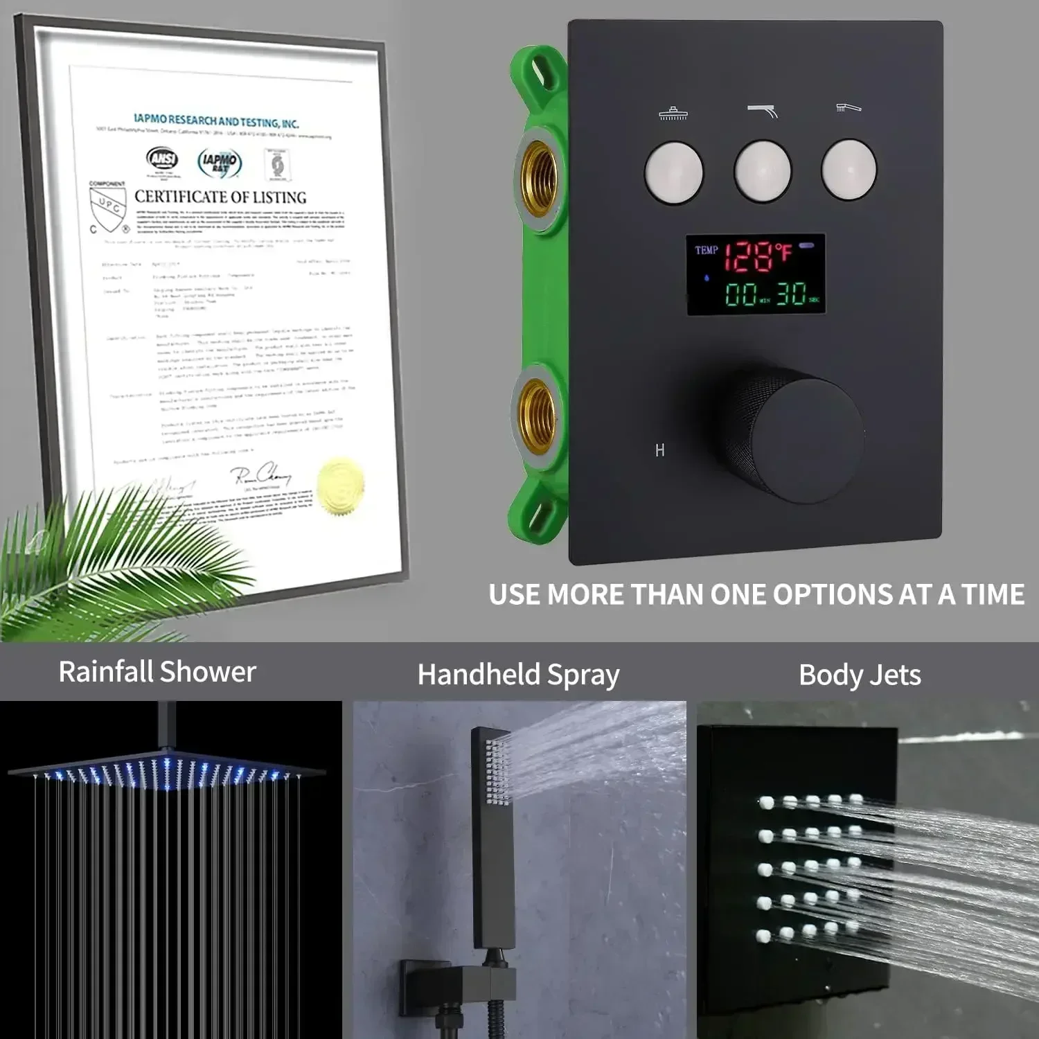 Cheap And Fine Matte Black Shower Flow Control Valve Temperature Display Concealed 3 Way Outlet Function Thermostatic Shower Div