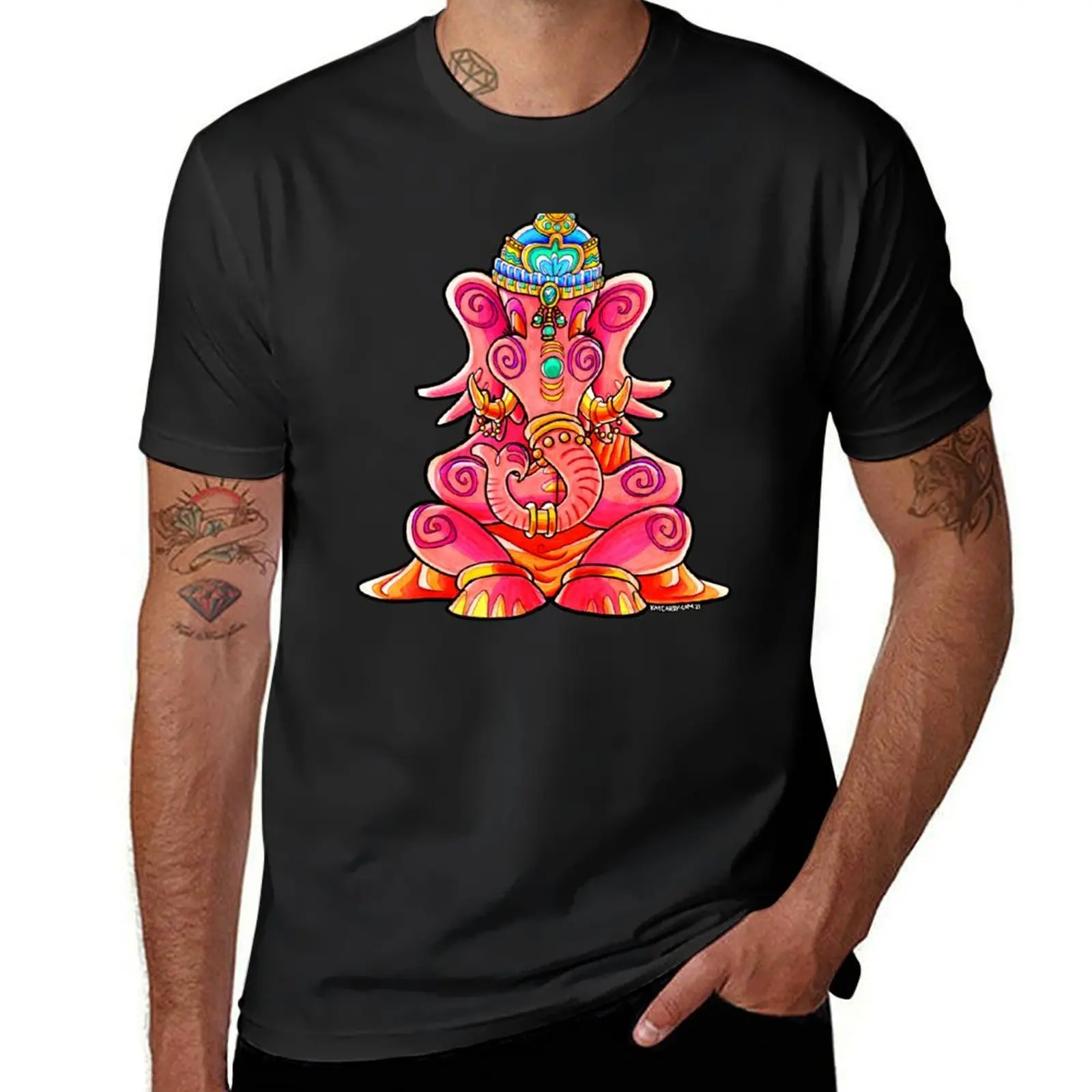 Ganesh Inspired Pink Elephant Meditating T-Shirt tees anime designer t shirt men