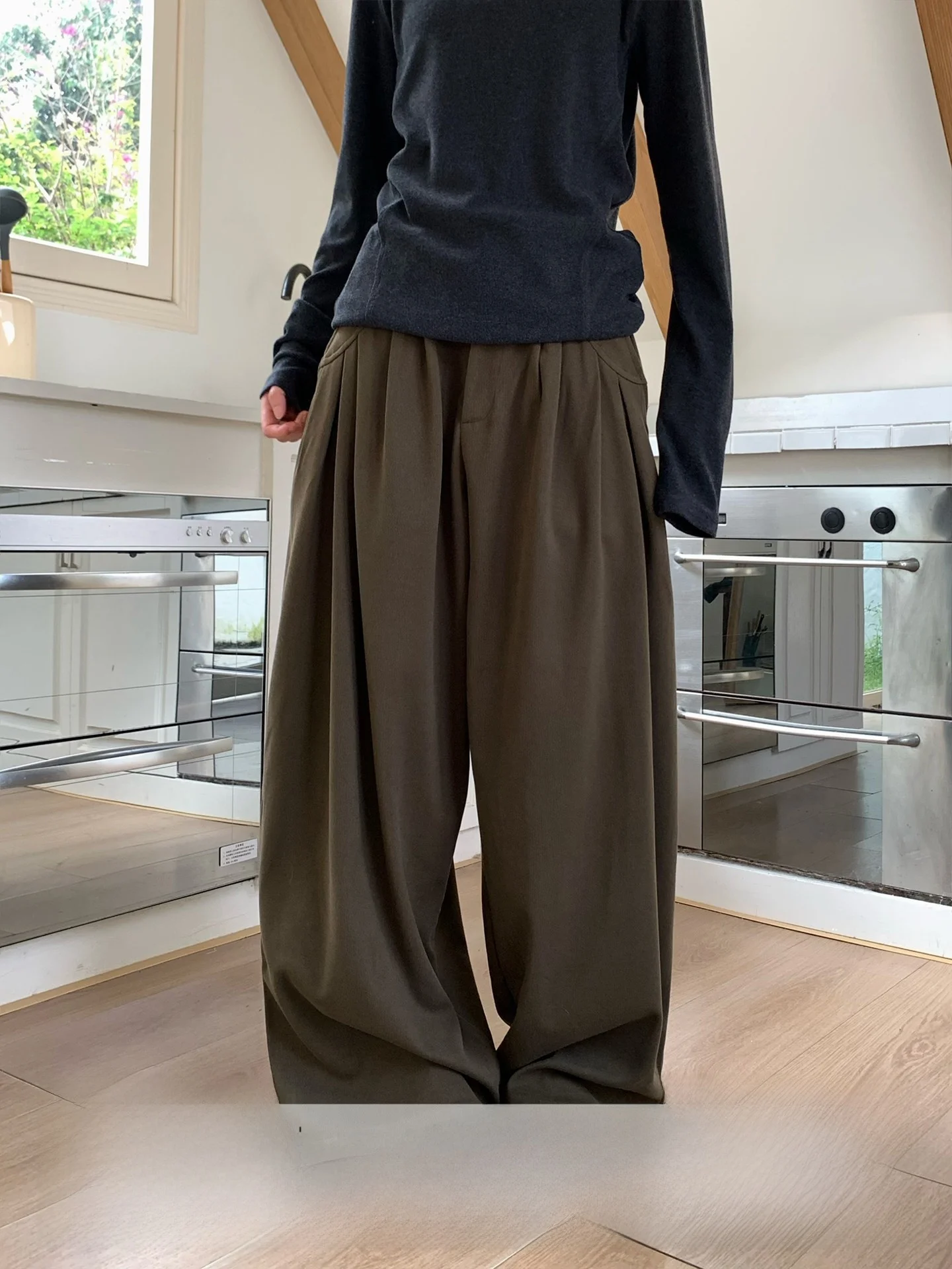 

Повседневные свободные брюки-баллоны с широкими штанинами, драпировкой и фактурой, универсальный крой, нейтральный стиль BF, полиэстер, для повседневной носки