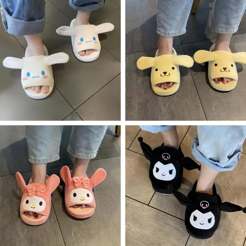 Ears Will Move Funny Cinnamoroll My Melody Kuromi Sanrios Anime Kawaii Cute Home Thickened Cartoon Cotton Slippers Holiday Gift