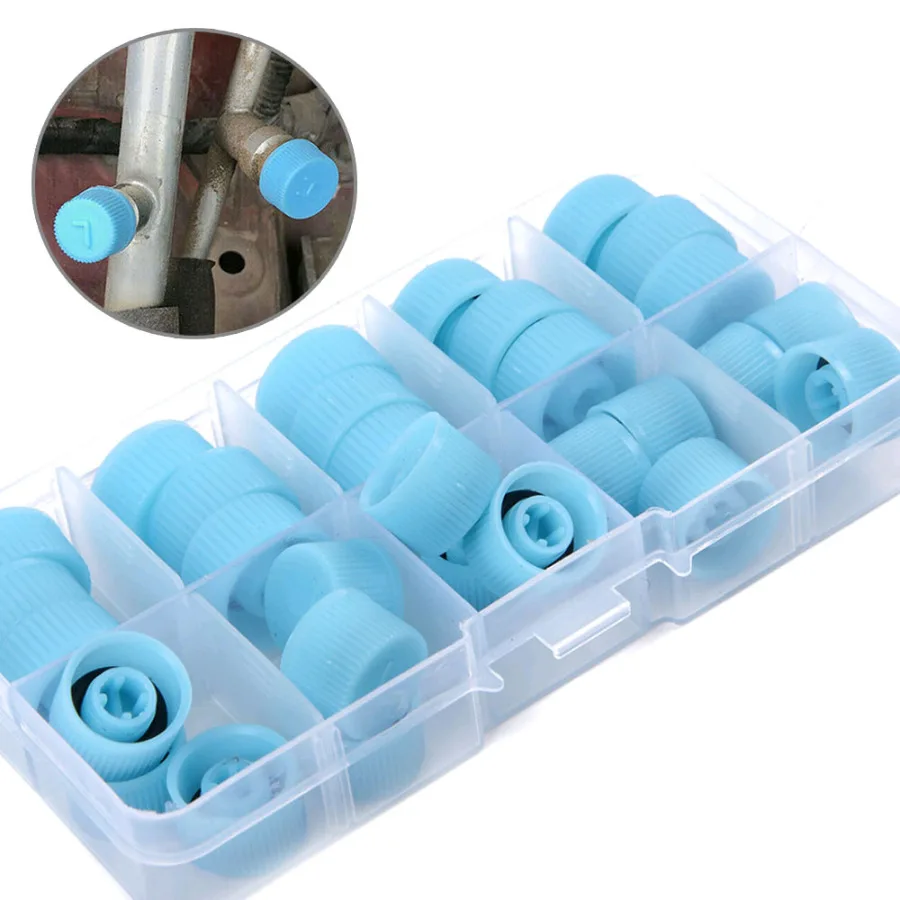 30Pcs Car A/C Refrigerant Port Caps Replacement Car Air Conditioning Charging Valve Dust Cover L/H Auto Air Conditioner Part