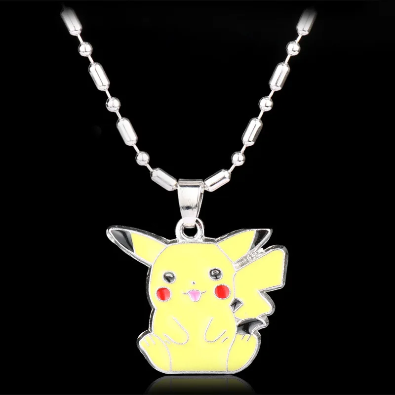 Pokemon Anime Figure Pikachu Cartoon Pendant Mental Necklace Toys Pokemon Ball Model Sweater Chain Kawaii Pikachu Necklace Gifts