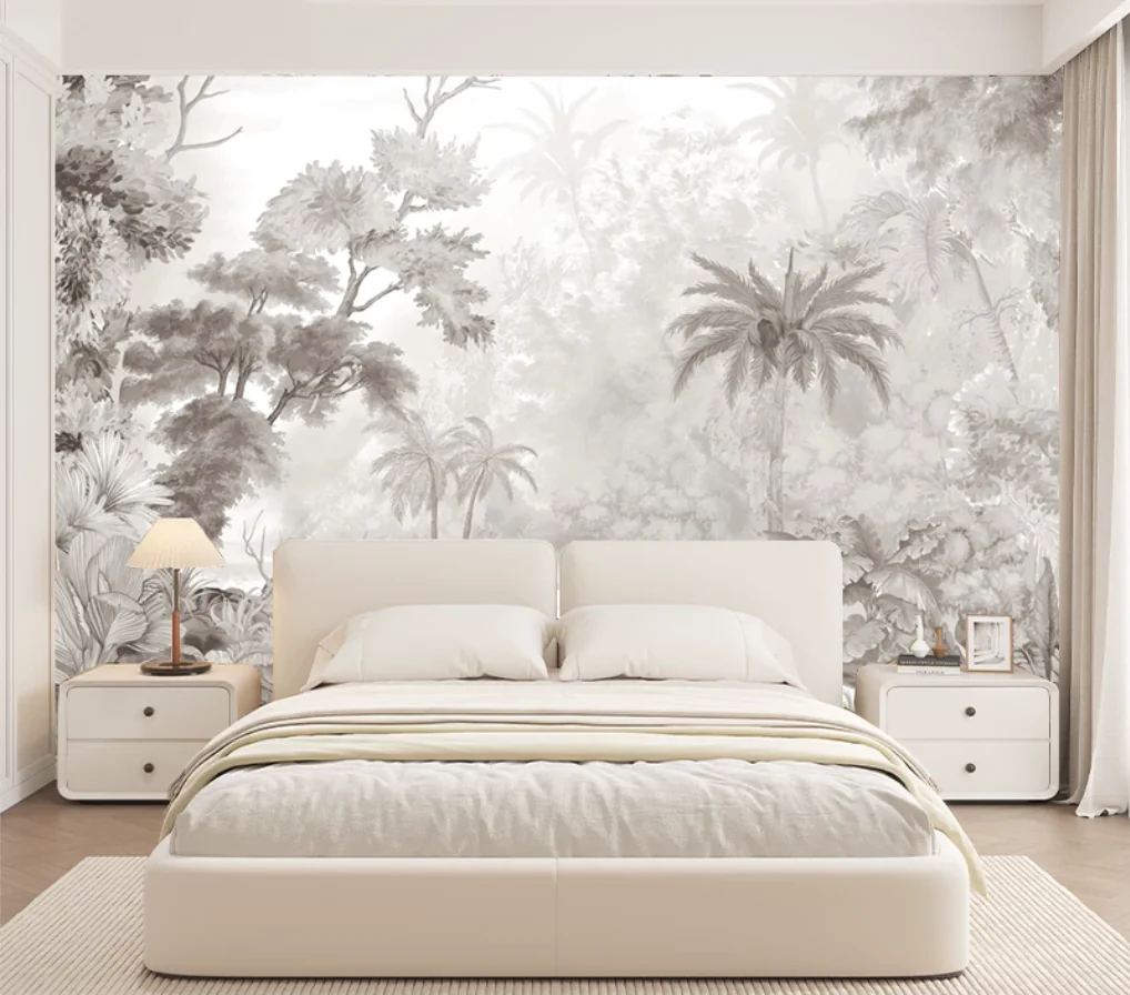 

Индивидуальные обои в стиле ретро с изображением растений и животных тропического леса, французские ностальгические обои с банановыми листьями и пальмами, серо-коричневые обои.