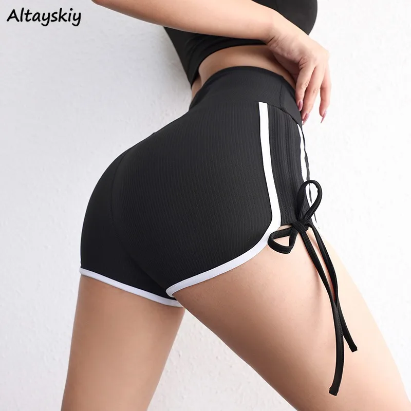 Shorts Women High Waist Drawstring Bodycon Shaped Casual Striped Slim Summer Breathable Running Colorful Sexy Hotsweet Fashion