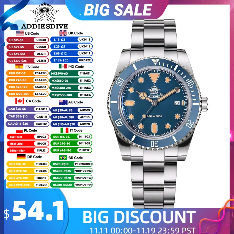 

ADDIESDIVE 39mm New Divers Watch Luxury Dome Glass Ceramic Bezel 200m Waterproof Luminnous 12mm Ultra-thin Men Quartz Wristwatch