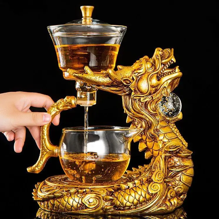 Dragon Automatic Tea Set Magnetic Suction Glass Lazy Kung Fu Teapot Set Household Heat-resistant Tea Maker