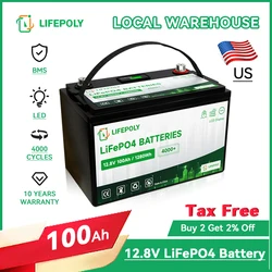 LIFEPOLY New Lifepo4 Battery 12V 100Ah Lithium Iron Phosphate Battery Built-in BMS for Solar RV Home Energy Storage Cells No Tax