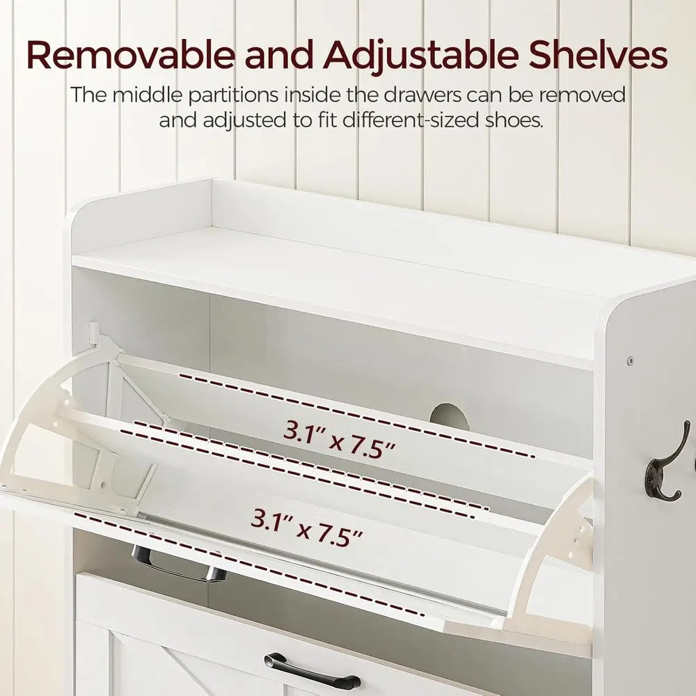 Organizador de zapatos independiente blanco con 2 cajones y almacenamiento abierto para entrada