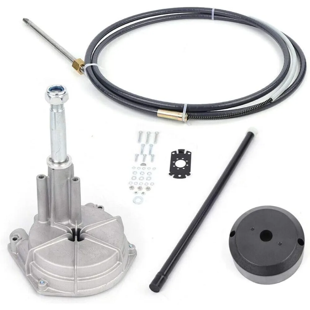 

12Ft Boat Rotary Steering Outboard Kit - 3.66m Stainless Steel Black+Silver, G3/4'' Tapered Shaft, Manual Operation,for Yacht