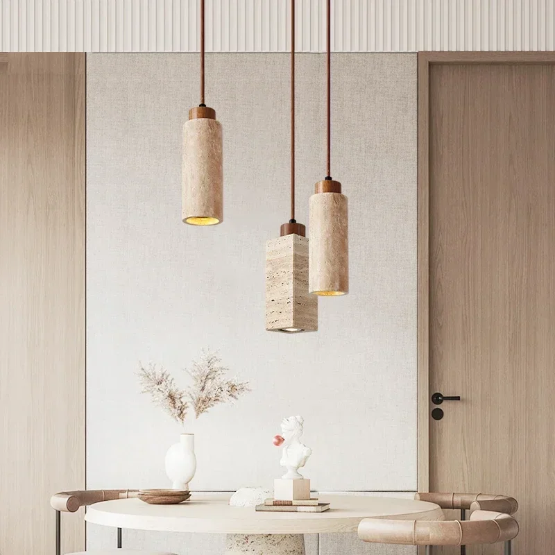

Japanese Wabi Sabi Yellow Marble Chandelier Creative Restaurant Dining Desk Bar Bedroom Pendant Lamp Home Art Decor Lighting