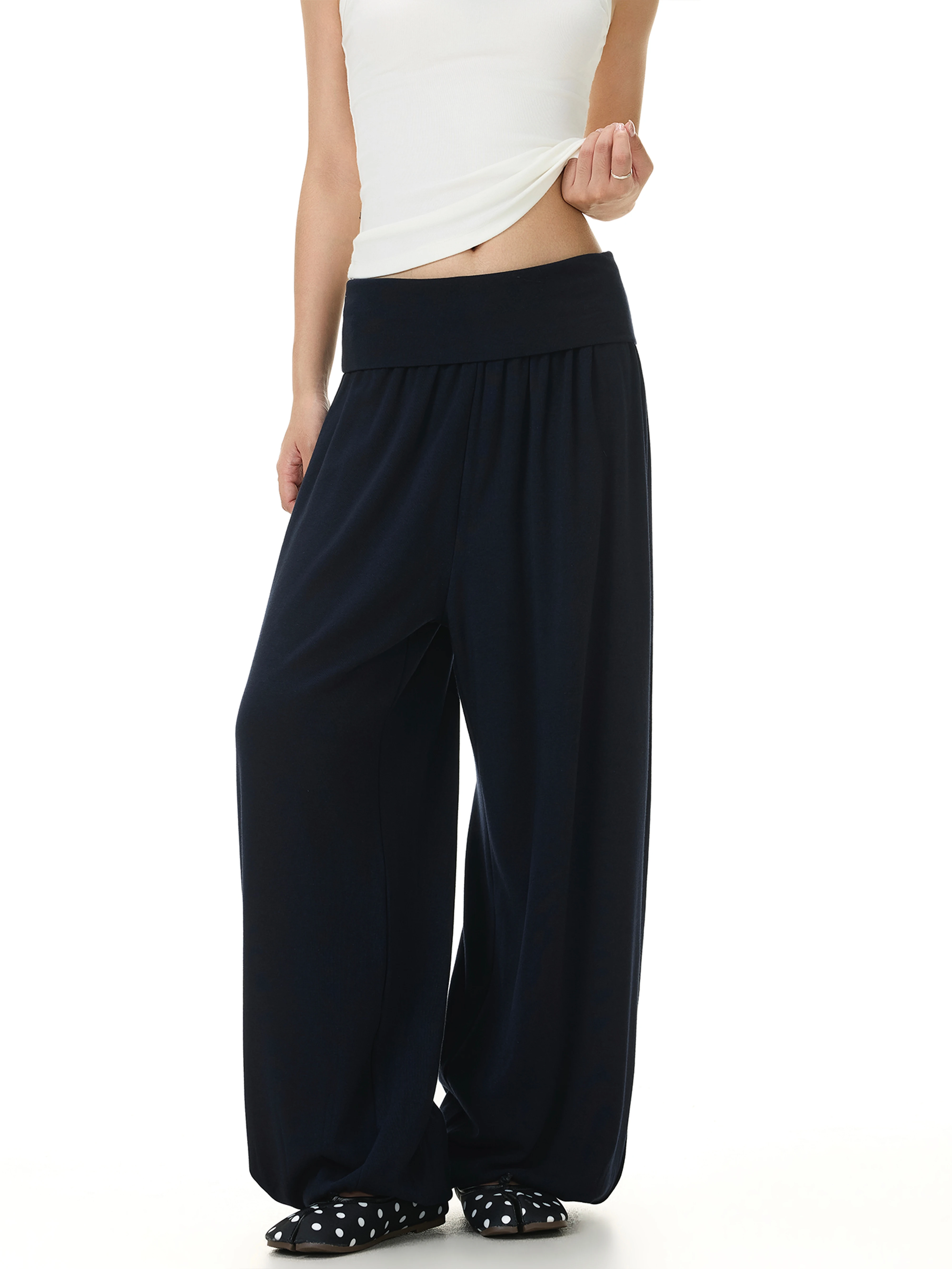 American Style Retro Trousers Loose Wide Leg Casual Lantern Cuffed Pants Fall Season High Waist Design CleanFit Long Trousers