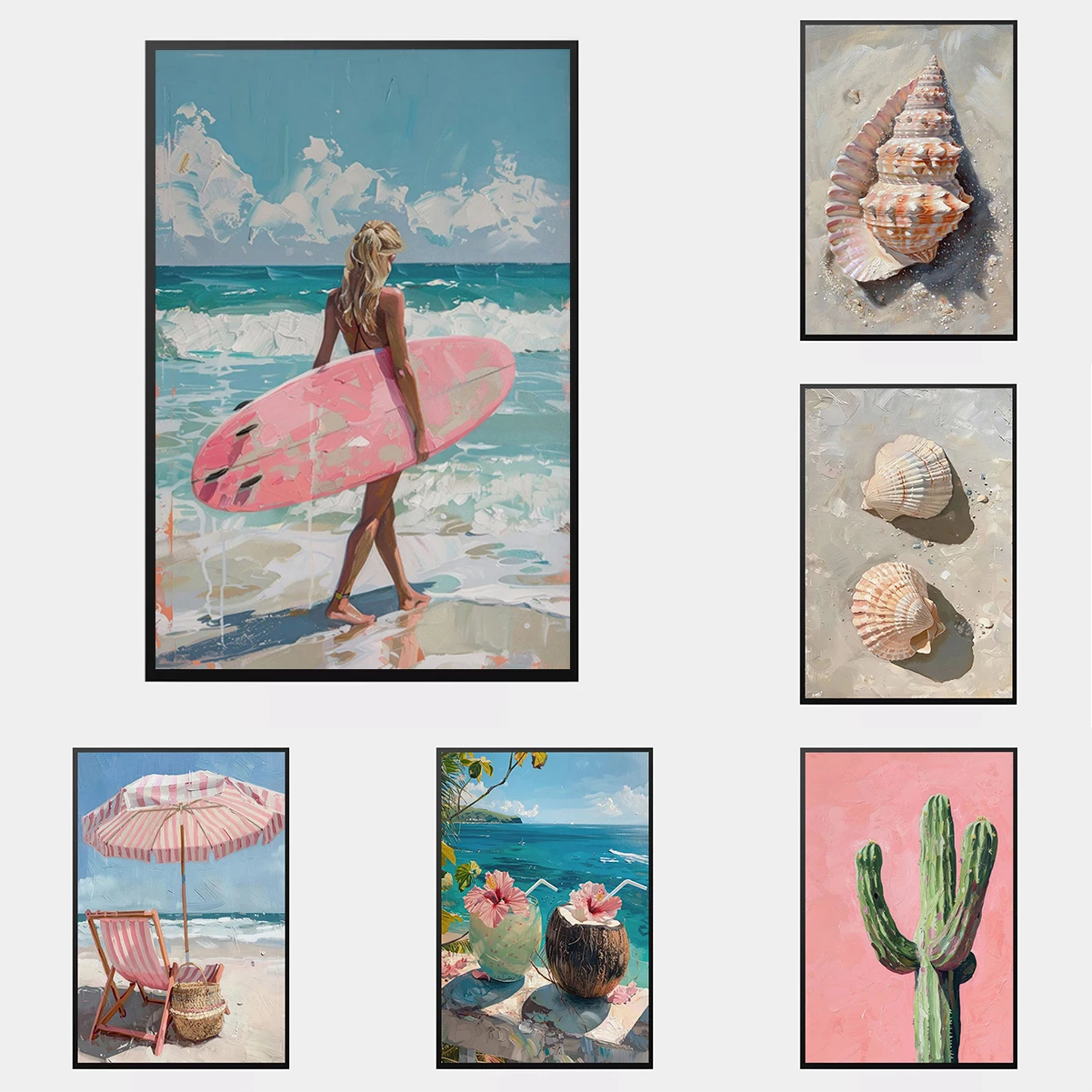 

Beach Girly French Summe Cactus Palm Tree Sea Turtle Seashells Poster Print Wall Art Pictures Canvas Painting Room Home Decor