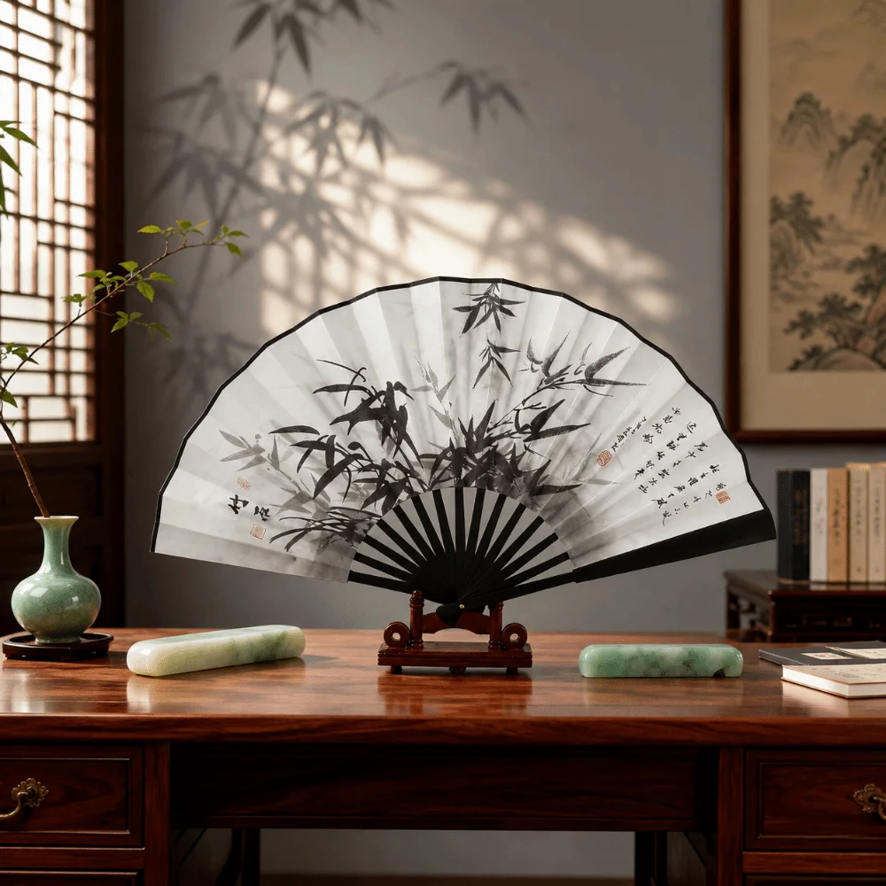 Decoration Collapsible Hand Fan Chinese Style Home Ornaments Ancient-style Folding Fan Cloth Flower Bamboo Fan Summer Season