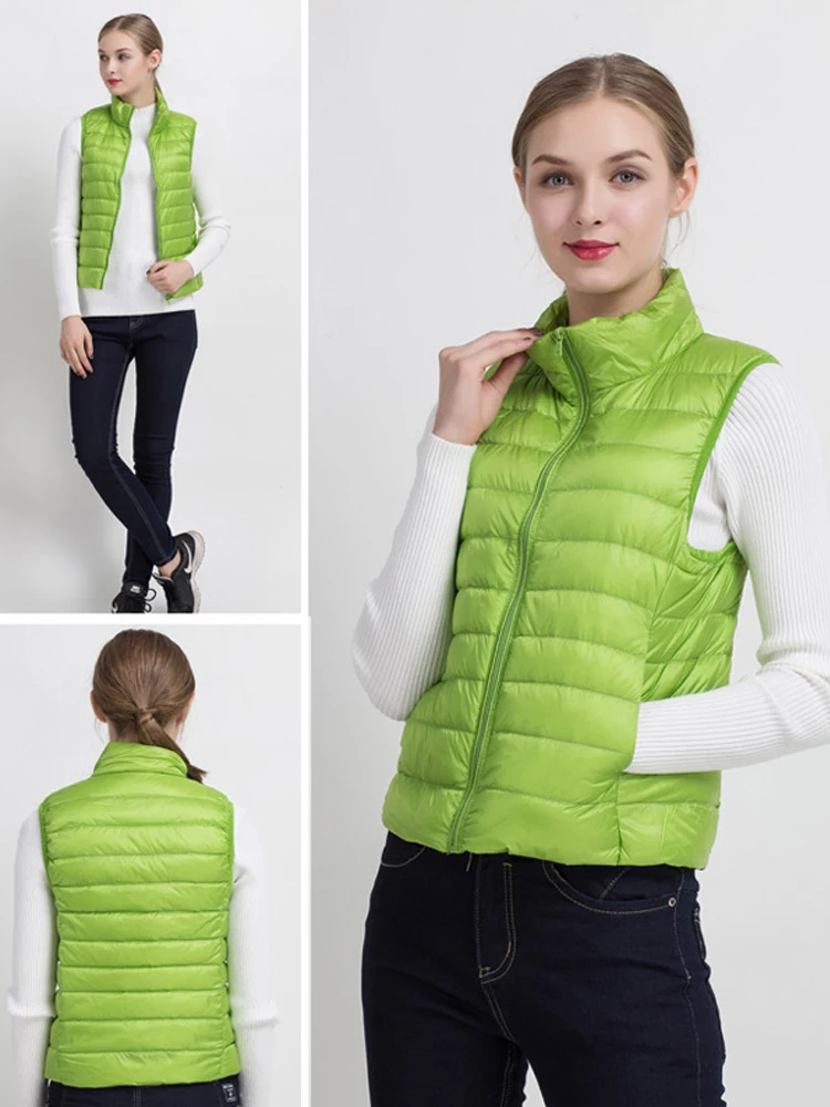 0-10℃ Women Vests Autumn Winter Ultra Light Duck Down Vest Female Slim Sleeveless Jacket Windproof Warm Puffer Waistcoat 4XL