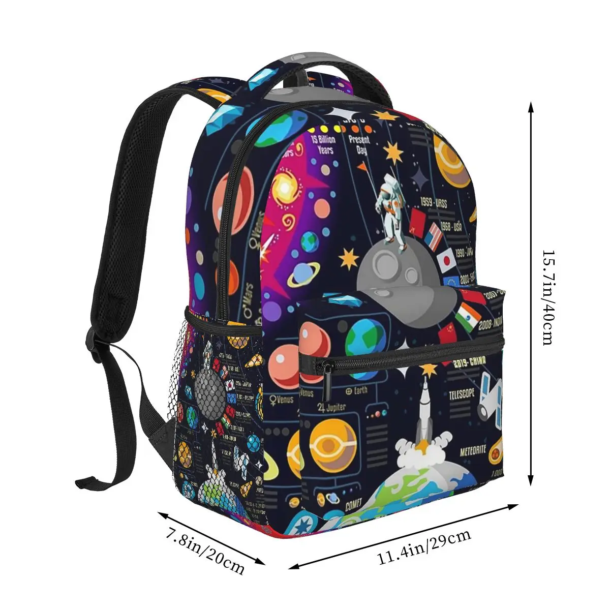 Space Universe Infographics Big Bang Backpacks Boys Girls Bookbag Children School Bags Cartoon Travel Rucksack Shoulder Bag