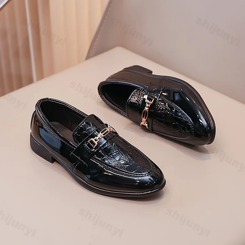 Sepatu Kulit Anak-anak Sepatu Formal Anak Laki-laki Hitam Klasik Ujung Jari Kaki Lembut 2025 Musim Semi Musim Gugur Sepatu Flat Anak-anak Gaya Inggris