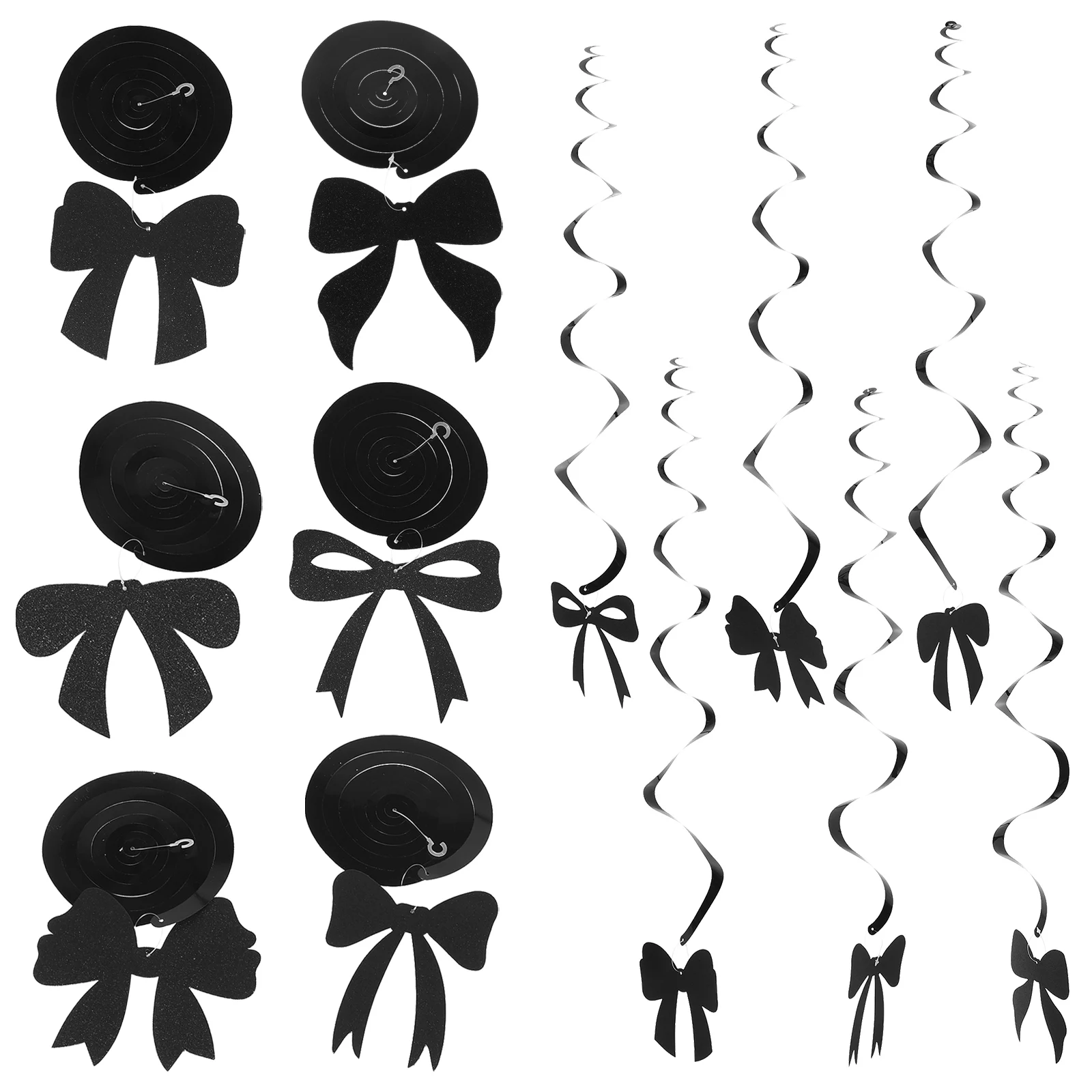 

18pcs Spiral Ornaments Black Bow Hanging Swirls Monochrome Birthday Baby Shower Garland Ceiling Decorations