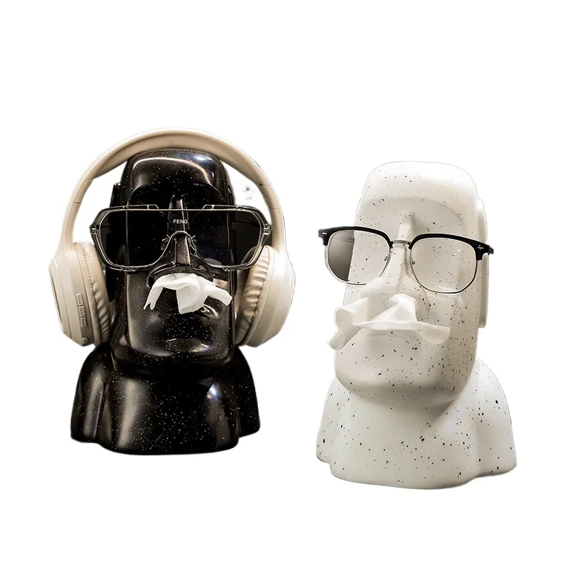 Abstract moai tissue box, earphones, glasses holder, three-in-one multi-functional living room, advanced desktop home ornament