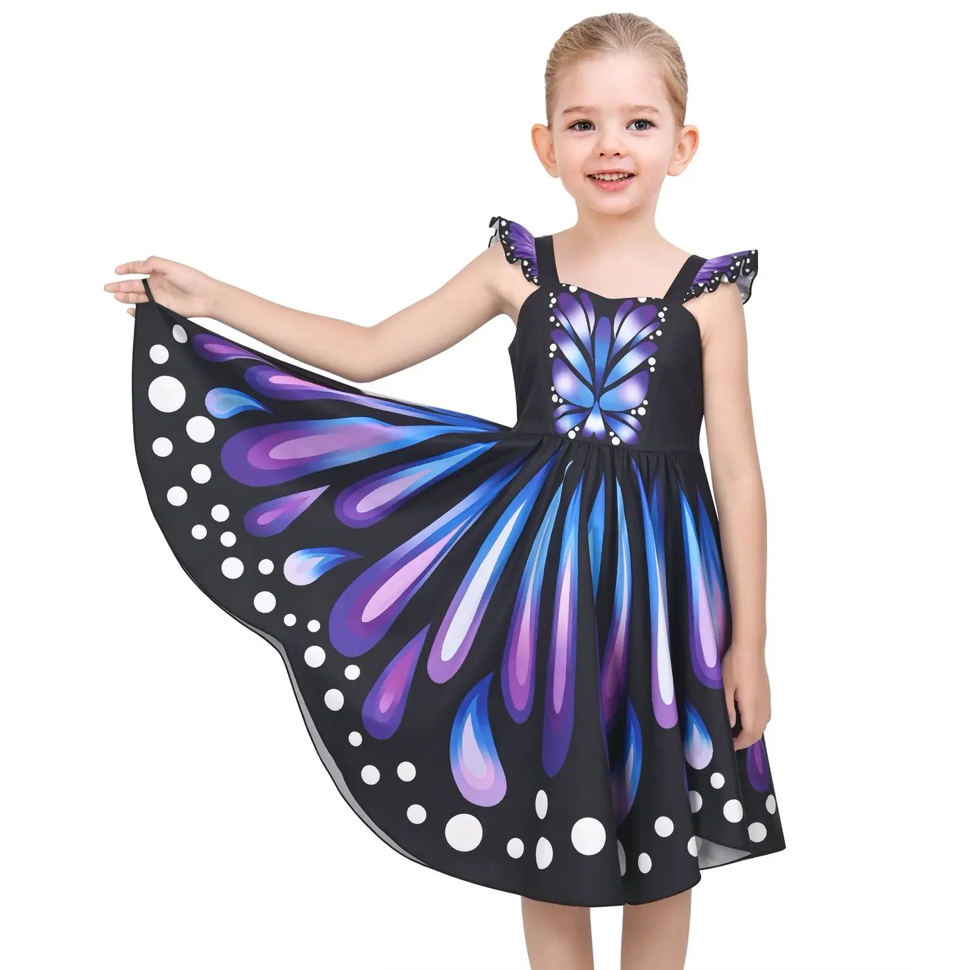 Girls Dress Purple Butterfly Wing Fairy Halloween Costume Princess Party