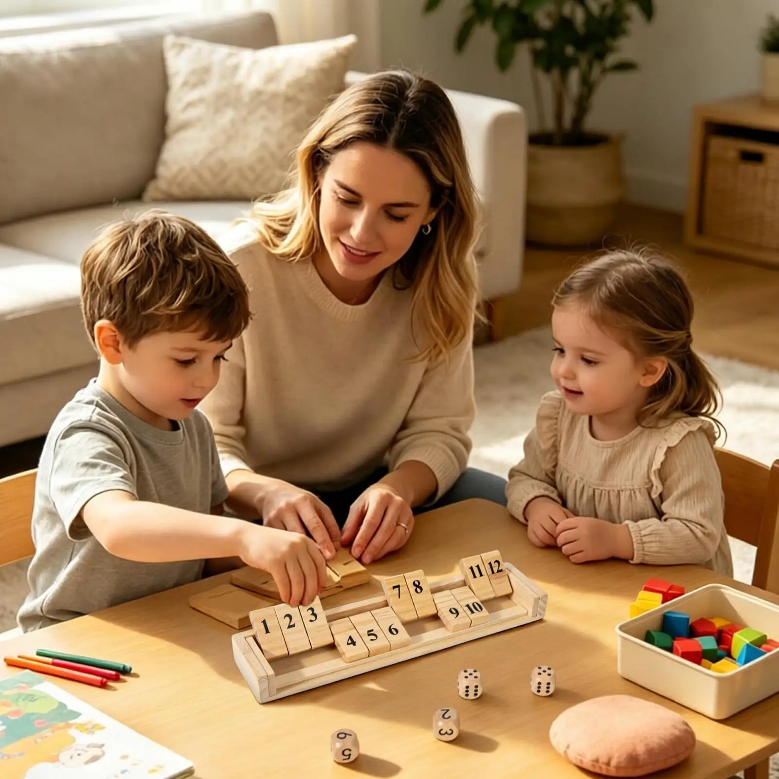 Wooden Shut The Box Game Wooden 12 Numbers Two Player Educational Interactive Table Math Game For Family Gathering Classroom