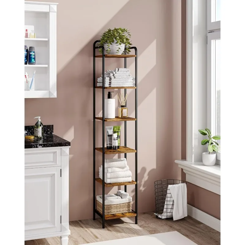 

Bookcase Bookshelf, 6-Tier Narrow Book Shelf, Industrial Coner Shelf Storage Organizer, Slim Shelving Unit for Home Office