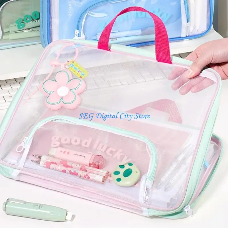 

U75B Student Accessory Mesh Document Pouches Zippered Closure Carry Strap Secure Transport School Office Supplies