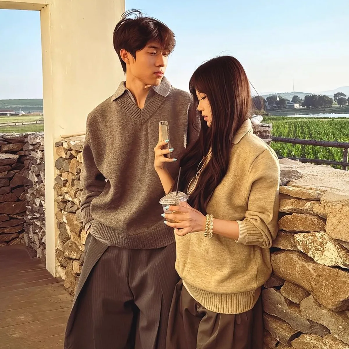 

American Retro V-Ne Knitwear Men's Sle Winter Turn-down Collar Lazy Sle Outerwear Thiened Winter Warm Pure Color