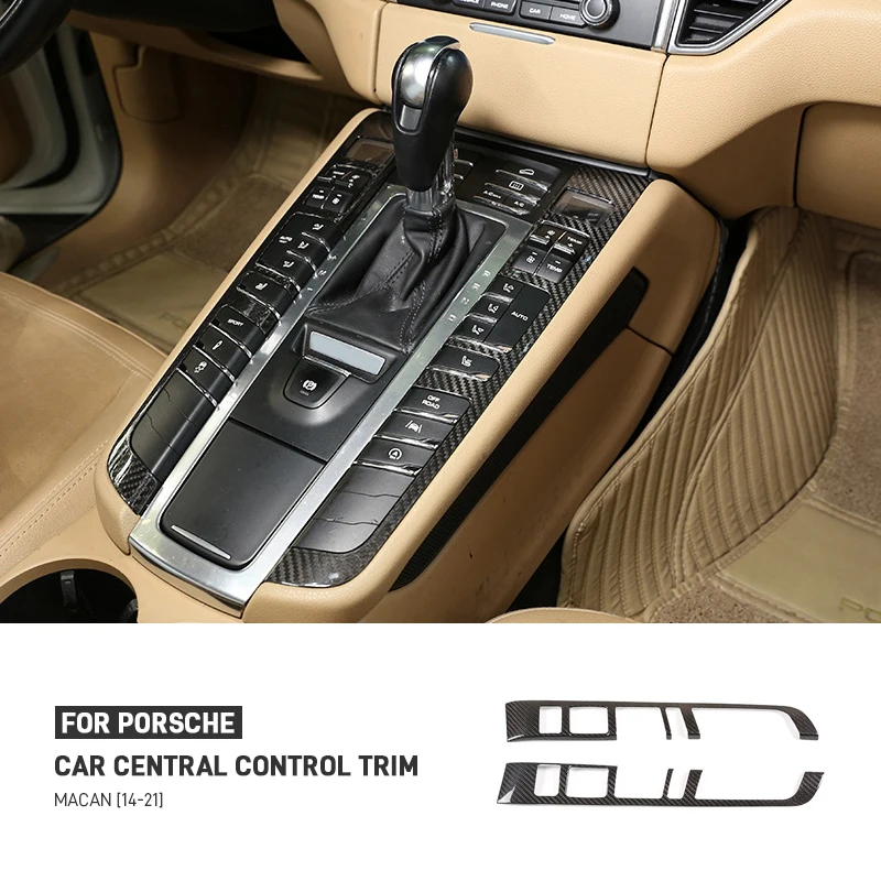 

Real Dry Carbon Fiber Car Center Console Gear Button Panel Frame Cover Trim Sticker Car Accessories For Porsche Macan 2014-2021