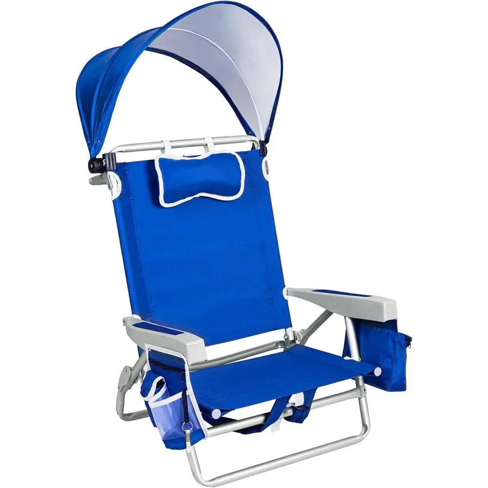 Extra Wide Beach Chair with Shade, 1 Pack olding Chairs with Detachable & Adjustable Umbrella, 5-Position Lay lat, Cooler Bag, C