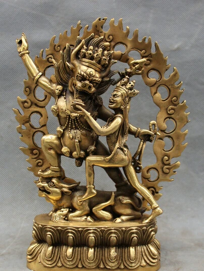 

8" Marked Tibet Brass Buddhist Yamantaka Yama Buddha Protector Deity Statue statues garden decoration statues garden decoration