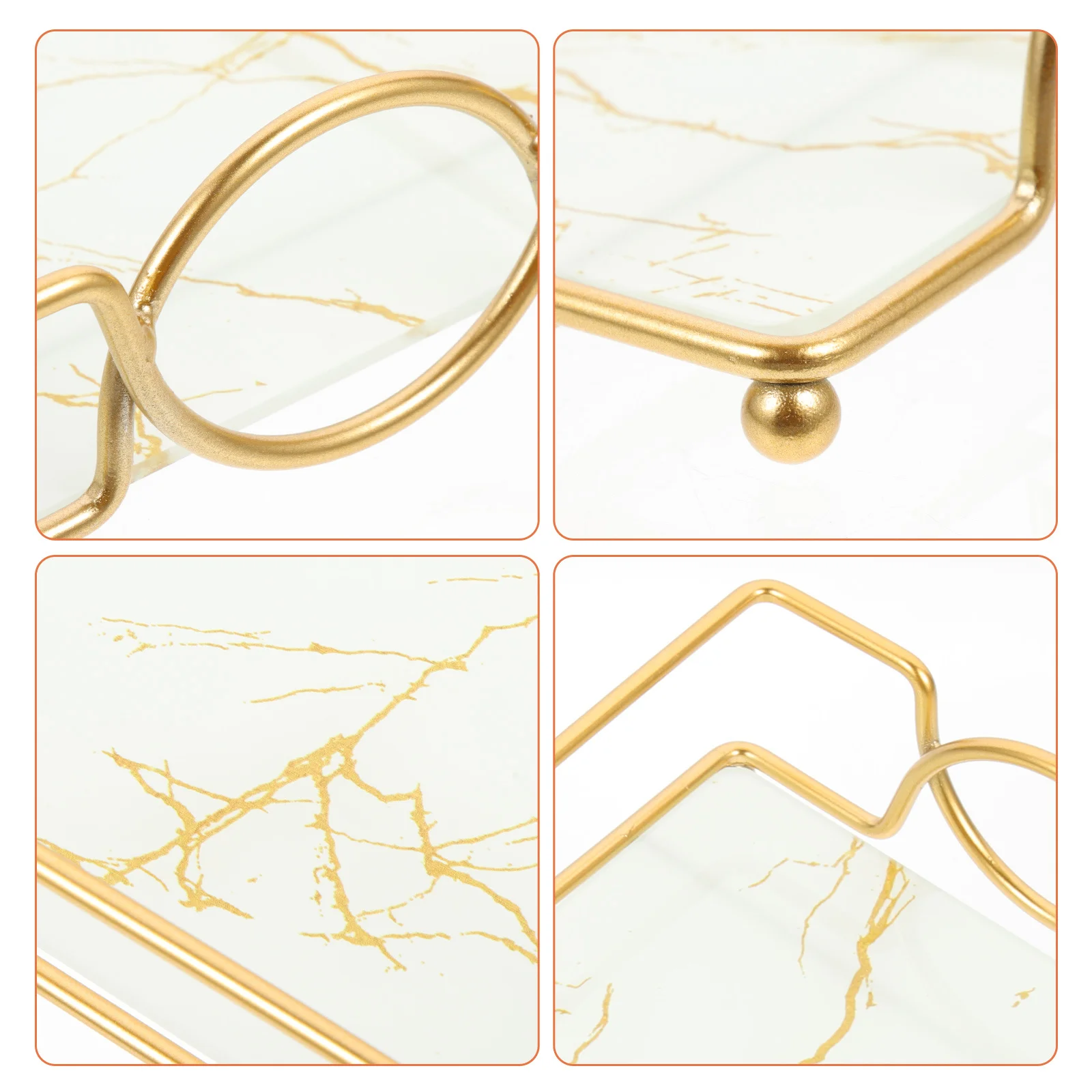 

Bathroom Vanity Tray Makeup Organizer Cosmetics Storage Marble Surface Shiny Edge Decorations Practical Multi-Scene Use Easy