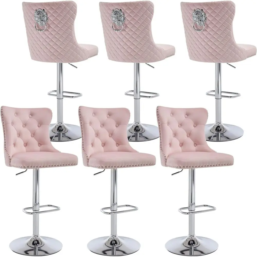 

Set of 6 Velvet Swivel Bar Stools with Adjustable Seats, Upholstered Chairs for Kitchen Island, Restaurant, or Pub Counter in Pi