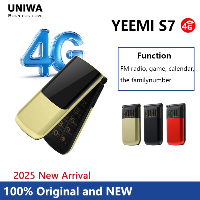 Кнопочный телефон UNIWA 4G YeeMI S7 с двумя SIM-картами, двумя экранами, крупным шрифтом для пожилых людей, аккумулятор 4800 мАч, клавиатура на русском и иврите.