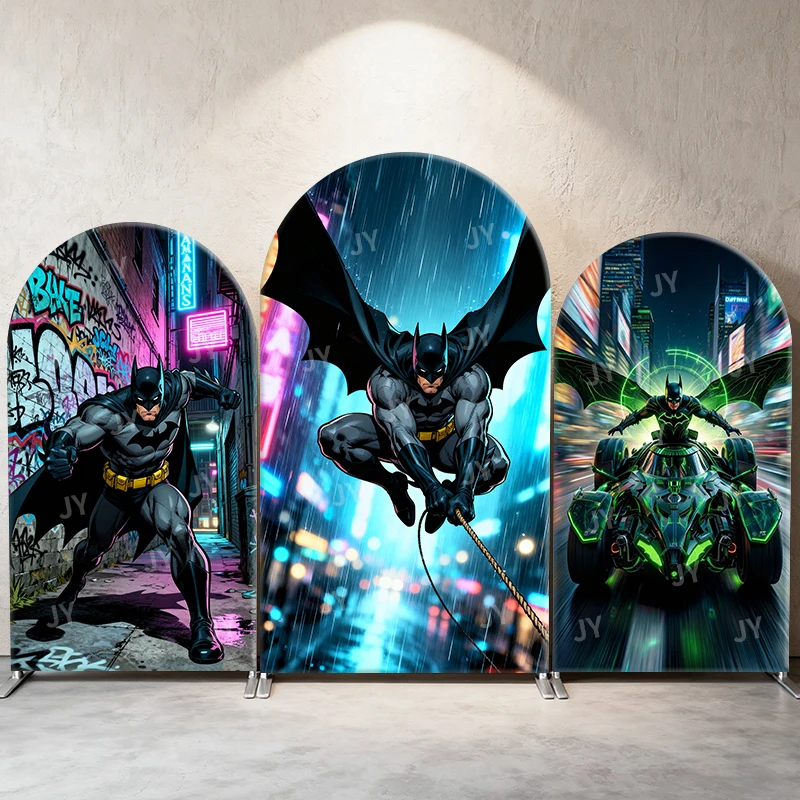 

Batman Cyber Aesthetic Theme Arch Backdrop Cover Night Ride Cartoon Cloth For Children Birthday Baby Shower Party Photo Props