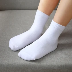 5-Pack Kids Socks Cotton Blend,Crew Socks for Boys and Girls, Comfy Breathable, Solid Color, School White Children Socks