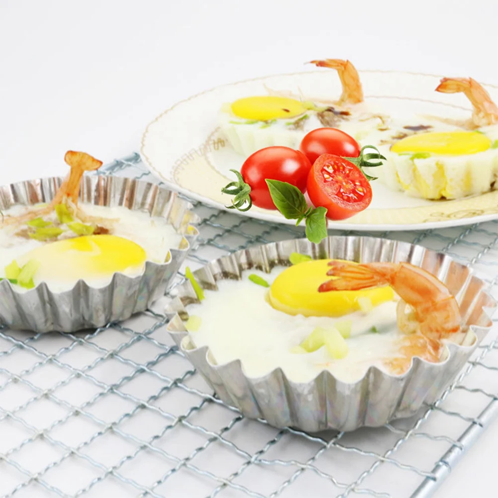 

10pcs Egg Tart Mould Stainless Steel Flower Shape Baking Tool For Muffin Cupcake Cheesecake Pudding Dessert Mold Pan