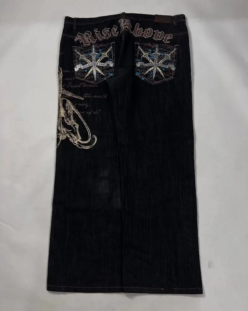

2025 American New Fashion Oversized Geometric Loose Jeans Men Y2K Harajuku Gothic Hip Hop High Waist Straight Wide-leg Trousers