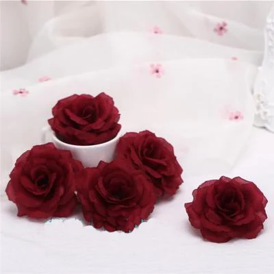 10PCS 8cm Burgundy Artificial Rose Flower Head for Wedding Decoration Valentine's Day Gift DIY Rose Bear Wine Red Fake Flowers