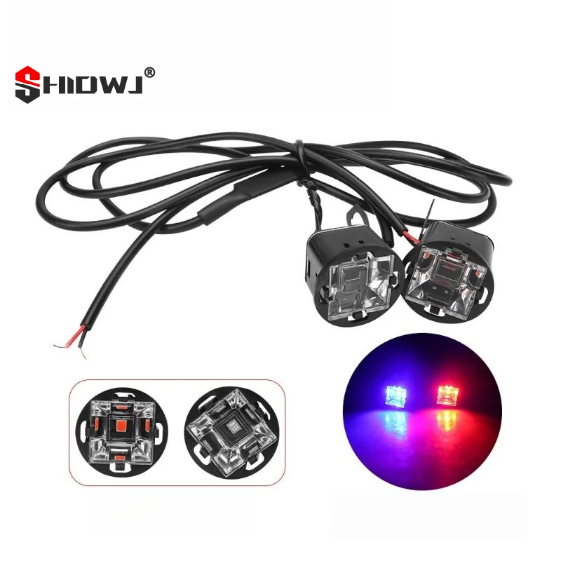 2Pcs Duol Color LED Spotlight Motorcycle LED Mirror Light  Warning Flashing Light Running Light For UTV ATV Red Blue 12V