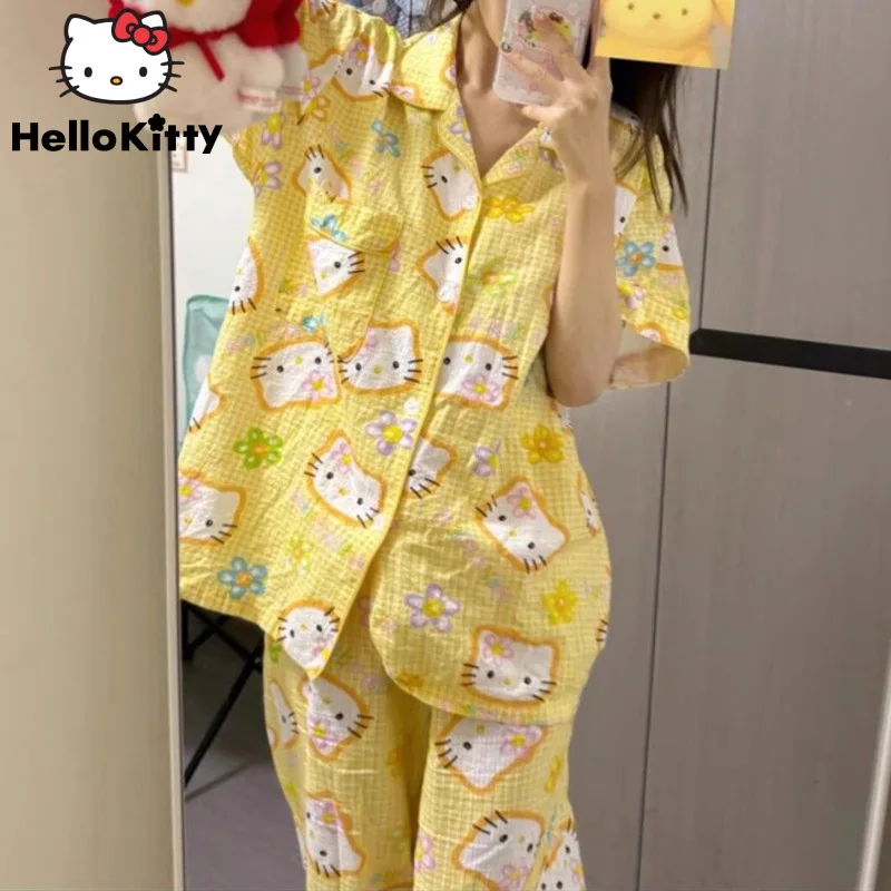 Sanrio Hello Kitty Kawaii Printed Pajamas Women\'s Summer New Fashion Trend Loose Sleepwear Korean Style Y2k Girl Birthday Gifts