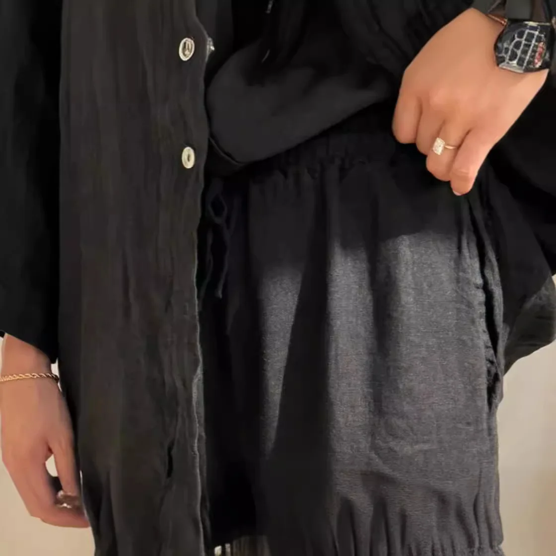 Женские комплекты брюк, комплект из двух предметов, топ с длинными рукавами, однобортные рубашки с отложным воротником, карманы, широкие брюки, рубашки, повседневные