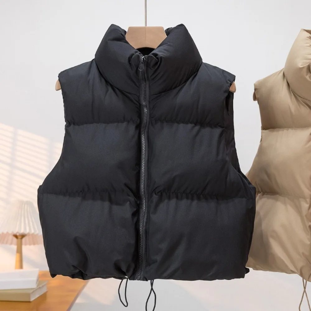 

High Quality Autumn Winter Women's Down Vest Short Stand-up Collar Sleeveless Quilted Vest Cotton Warm Outdoor Travel Jacket